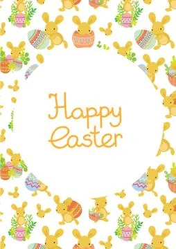 Cute Easter frame template of bunnies and eggs Stock Illustration