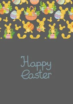 Cute Easter frame template of bunnies and eggs Stock Illustration