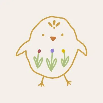 Cute Easter friendly baby chicken bird spring art minimalist illustration  Stock Illustration