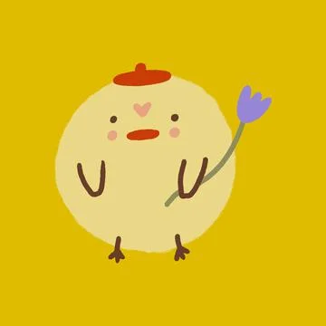Cute Easter friendly baby chicken bird spring art minimalist illustration  イラスト素材