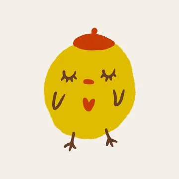 Cute Easter friendly baby chicken bird spring art minimalist illustration  Stock Illustration
