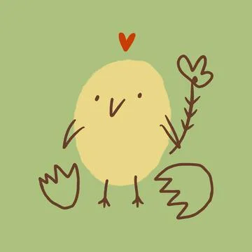 Cute Easter friendly baby chicken bird spring art minimalist illustration  イラスト素材