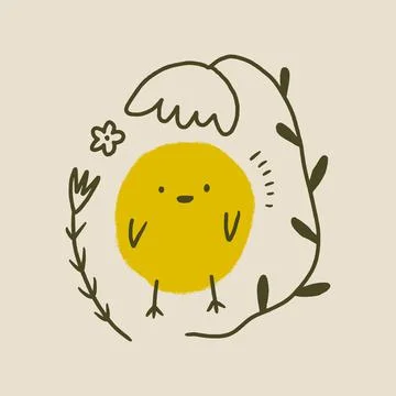 Cute Easter friendly baby chicken bird spring art minimalist illustration  Stock Illustration