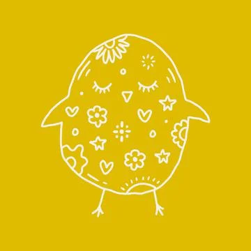 Cute Easter friendly baby chicken bird spring art minimalist illustration  Stock Illustration