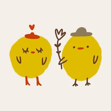 Cute Easter friendly baby chicken bird spring art minimalist illustration  Illustrazione stock