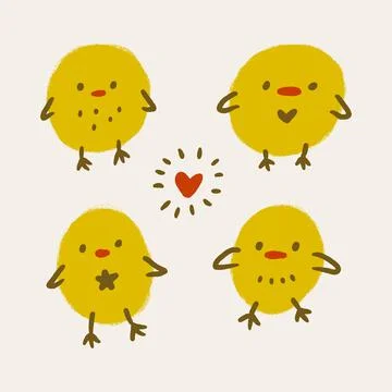 Cute Easter friendly baby chicken bird spring art minimalist illustration Stock Illustration