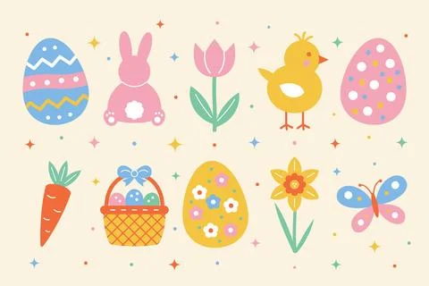 Cute Easter Holiday Elements Collection Vector Illustration イラスト素材