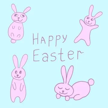 Cute easter icon and animal pet collection, with easter eggs in nest, rabbit  Illustrazione stock