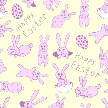 Cute easter icon and animal pet collection, with easter eggs in nest, rabbit  Stock Illustration