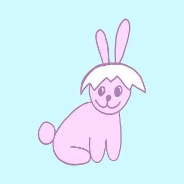 Cute easter icon and animal pet collection, with easter eggs in nest, rabbit  Stock Illustration
