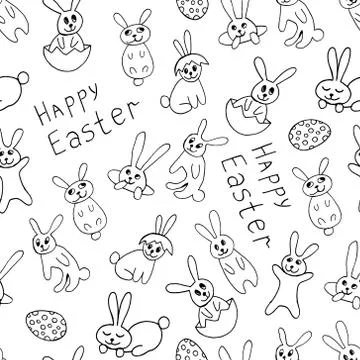 Cute easter icon and animal pet collection, with easter eggs in nest, rabbit  Illustrazione stock