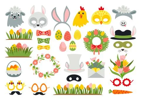 Cute Easter photo booth props as set of party graphic elements Illustrazione stock