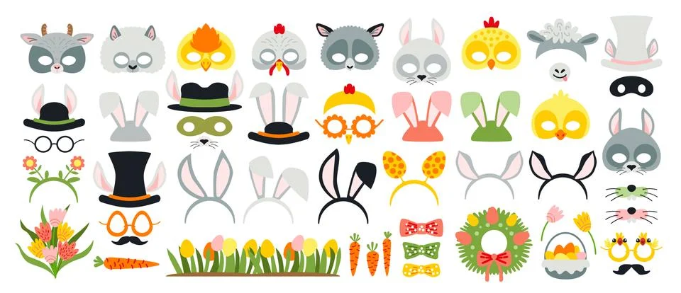 Cute Easter photo booth props as set of party graphic elements Illustrazione stock