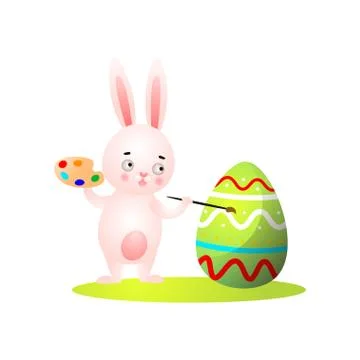 Cute easter rabbit with colorful paint palette drawing Illustrazione stock
