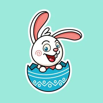 Cute Easter Rabbit In Egg Shell In Sticker Style Premium Vector Graphic Asset 스톡 일러스트