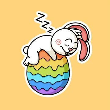 Cute Easter Rabbit Sleeping On Easter Egg In Sticker Style Premium Vector G.. Stockillustratie