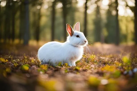 Cute Easter rabbit in spring forest Stock Photos