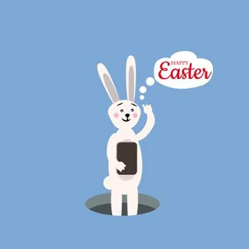 Cute Easter rabbit with tablet, vector illustration, isolated, cartoon style 库存插图