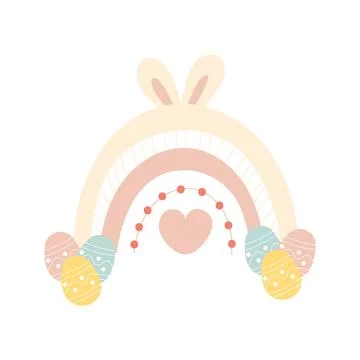 Cute easter rainbow with bunny ears in scandinavian style for decoration, f.. Stock Illustration