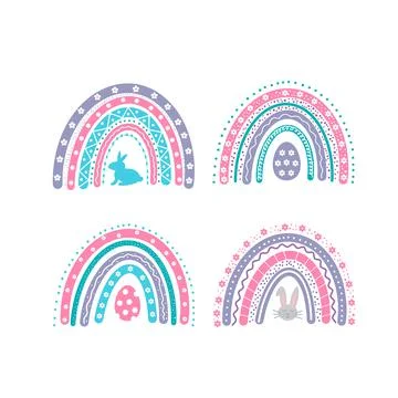 Cute Easter Rainbows. Hand drawn cute boho clipart. Vector template for Easte Stock Illustration