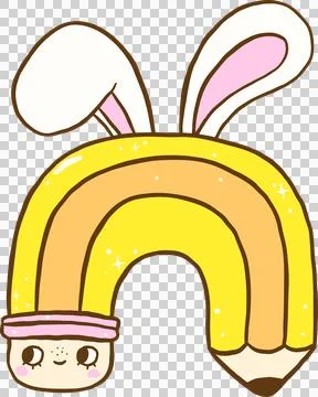 Cute Easter School Bunny Rainbow Pencil Illustration Stock Illustration