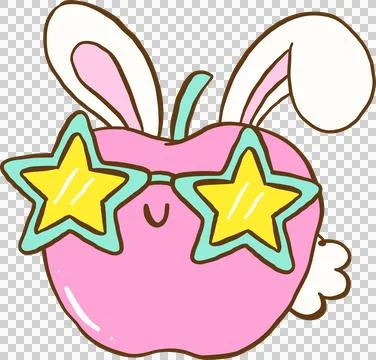 Cute Easter School unny Apple with Star Glasses Stock Illustration