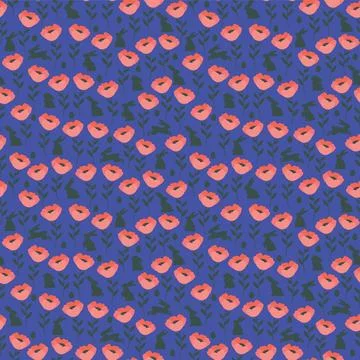 Cute Easter seamless pattern with bunnies, flowers, easter eggs. Blue backgro イラスト素材