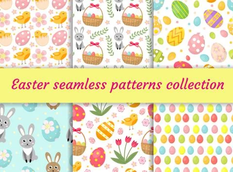 Cute Easter seamless pattern collection with birds and eggs. Endless Spring.. Stock Illustration