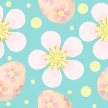 Cute Easter seamless pattern with eggs and flowers. Endless Spring backgrou.. Stock Illustration