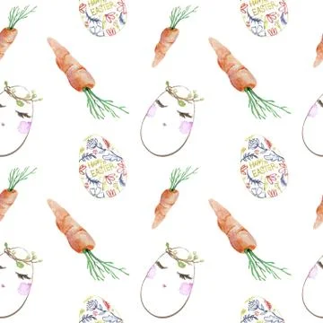 Cute Easter seamless pattern with eggs in basket, birds and flowers. Endless イラスト素材