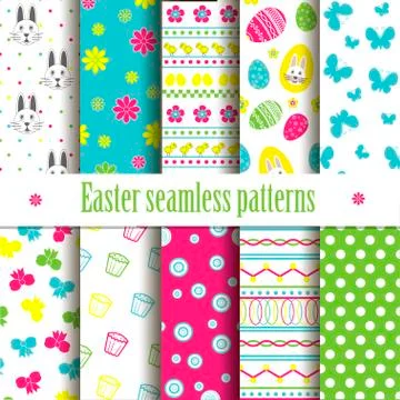 Cute easter seamless vector patterns. Stock Illustration