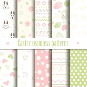 Cute easter seamless vector patterns. Stock Illustration