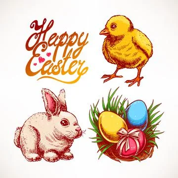 Cute Easter set Stock Illustration
