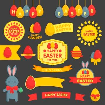 Cute Easter set of labels, ribbons and other 스톡 일러스트