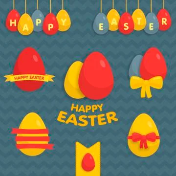 Cute Easter set of labels, ribbons and other 스톡 일러스트