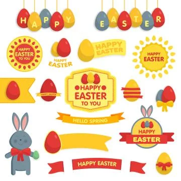 Cute Easter set of labels, ribbons and other 스톡 일러스트