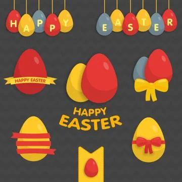 Cute Easter set of labels, ribbons and other 스톡 일러스트