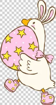 Cute Easter Silly Goose Bunny Carrying Easter Egg Cartoon Hand Drawn Illustrazione stock