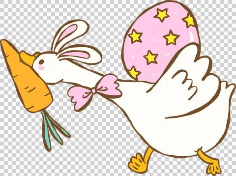 Cute Easter Silly Goose Bunny  Ears Running and Carrying Easter Egg Cartoon.. Stock Illustration