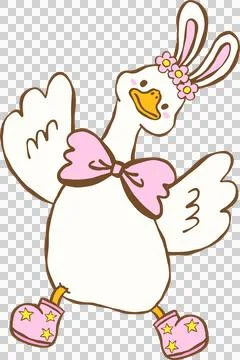 Cute Easter Silly Goose Bunny  Ears and Bow Tie Cartoon Hand Drawn Stock Illustration