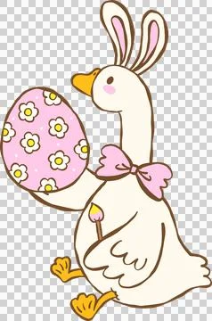 Cute Easter Silly Goose Bunny  Ears Painting Easter Egg Cartoon Hand Drawn Illustrazione stock