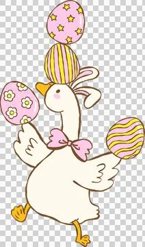 Cute Easter Silly Goose Bunny  Ears Juggling Easter Eggs Cartoon Hand Drawn イラスト素材