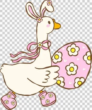 Cute Easter Silly Goose Bunny  Ears with Spring Easter Egg Cartoon Hand Drawn Illustrazione stock