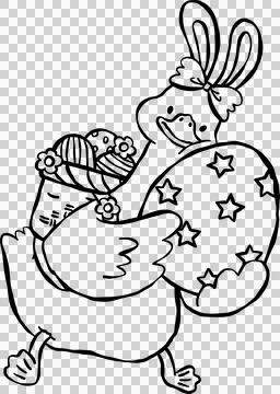 Cute Easter Silly Goose Outline Hugging Easter Eggs Cartoon Hand Drawn Stock Illustration