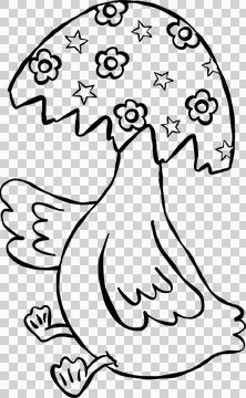 Cute Easter Silly Goose Outline Wearing Easter Eggshell Hat Cartoon Hand Draw Stockillustratie