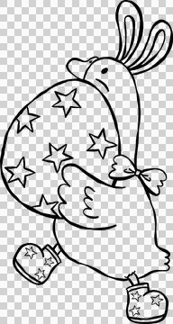 Cute Easter Silly Goose Outline Bunny Carrying Easter Egg Cartoon Hand Drawn Illustrazione stock