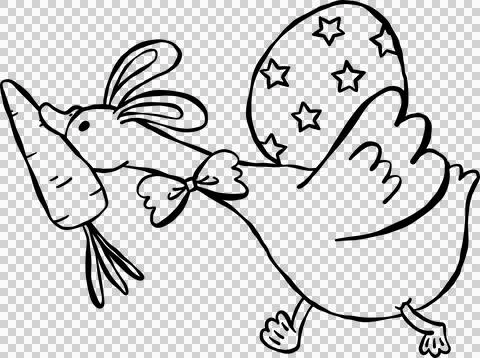 Cute Easter Silly Goose Outline Bunny Ears Running and Carrying Easter Egg .. Illustrazione stock