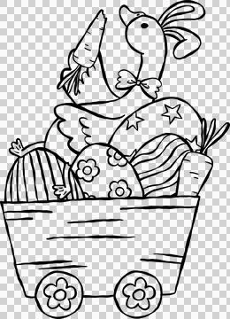 Cute Easter Silly Goose Outline Bunny Enjoying Carrot in Easter Eggs Cart C.. Stock Illustration
