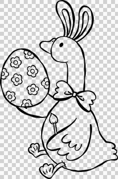 Cute Easter Silly Goose Outline Bunny Ears Painting Easter Egg Cartoon Hand.. Illustrazione stock