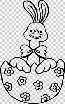 Cute Easter Silly Goose Outline Bunny Ears in Easter Egg Cartoon Hand Drawn.. Stock Illustration